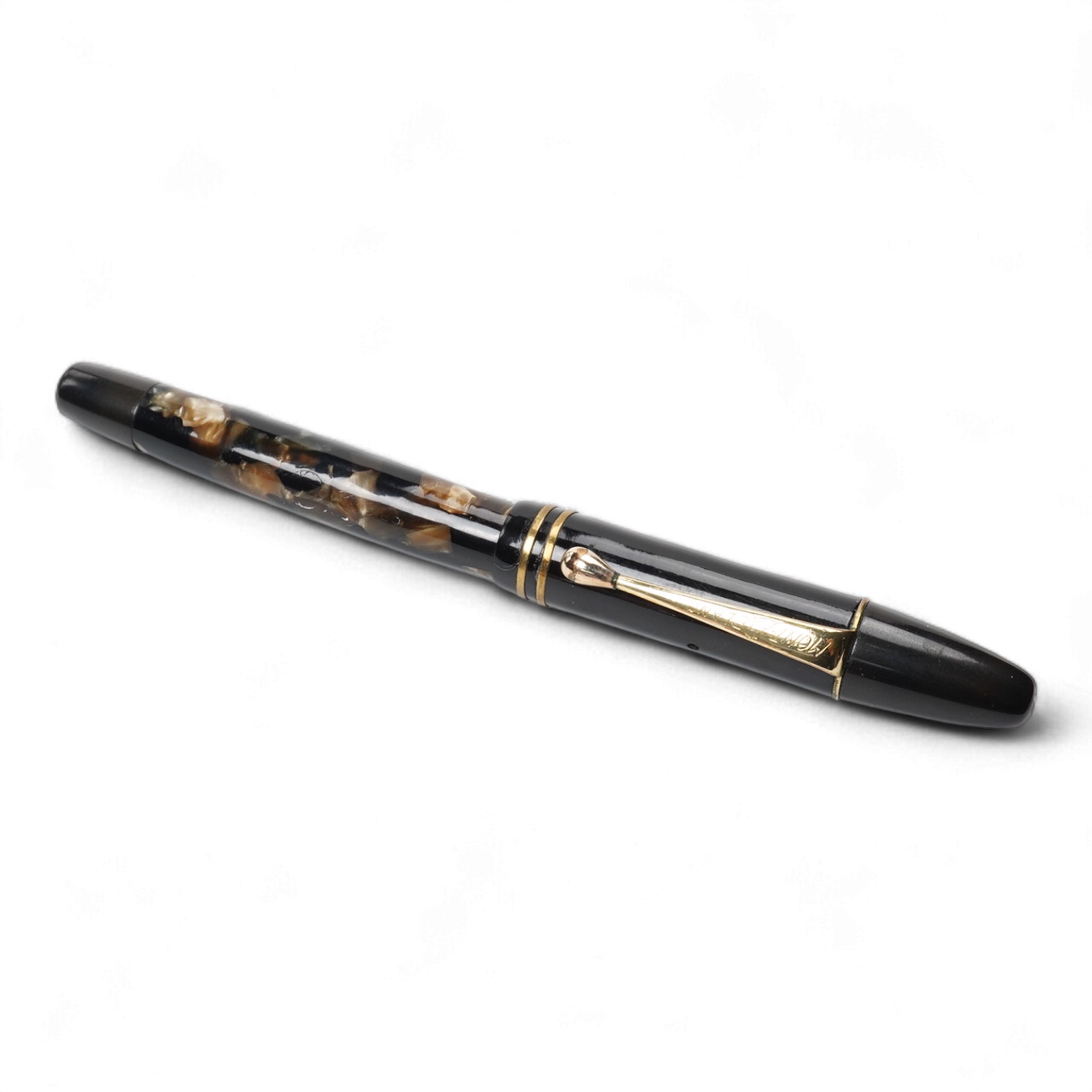 A rare Montblanc high top fountain pen in brown and black marble barrel with black cap